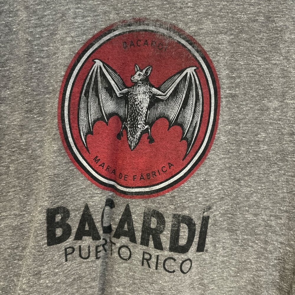 BACARDI RUM PUERTO RICO Tee Shirt Size Large Raglan Style Grey Distressed Look - Picture 6 of 11